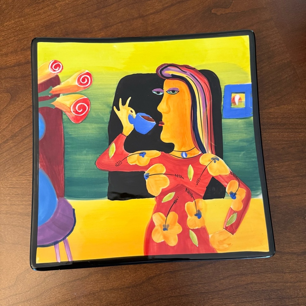 Naylor Designs Henriksen Imports Handpainted Decorative Plate 2004 Woman w/Cup